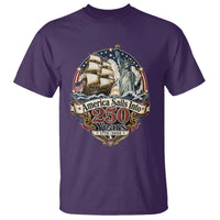 America Sails Into 250 Years Vintage Nautical Graphic T Shirt Statue of Liberty Tall Ship 1776 to 2026 Semiquincentennial Patriotic