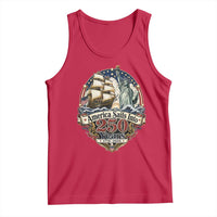 America Sails Into 250 Years Vintage Nautical Graphic Tank Top Statue of Liberty Tall Ship 1776 to 2026 Semiquincentennial Patriotic