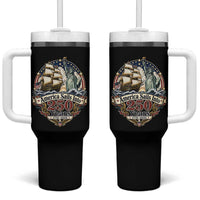 America Sails Into 250 Years Vintage Nautical Graphic Tumbler With Handle Statue of Liberty Tall Ship 1776 to 2026 Semiquincentennial Patriotic