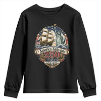 America Sails Into 250 Years Vintage Nautical Graphic Youth Sweatshirt Statue of Liberty Tall Ship 1776 to 2026 Semiquincentennial Patriotic
