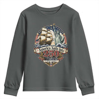America Sails Into 250 Years Vintage Nautical Graphic Youth Sweatshirt Statue of Liberty Tall Ship 1776 to 2026 Semiquincentennial Patriotic