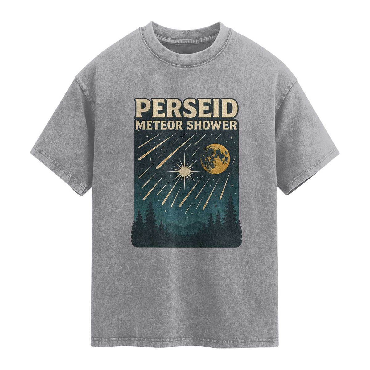 Vintage Perseid Meteor Shower Observer Washed Cotton T-Shirt Retro Celestial Stargazing Graphic
