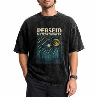 Vintage Perseid Meteor Shower Observer Washed Cotton T-Shirt Retro Celestial Stargazing Graphic