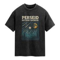 Vintage Perseid Meteor Shower Observer Washed Cotton T-Shirt Retro Celestial Stargazing Graphic