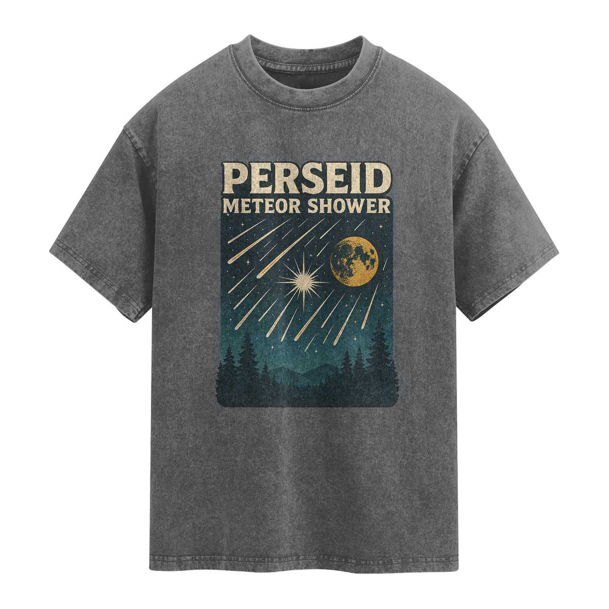 Vintage Perseid Meteor Shower Observer Washed Cotton T-Shirt Retro Celestial Stargazing Graphic