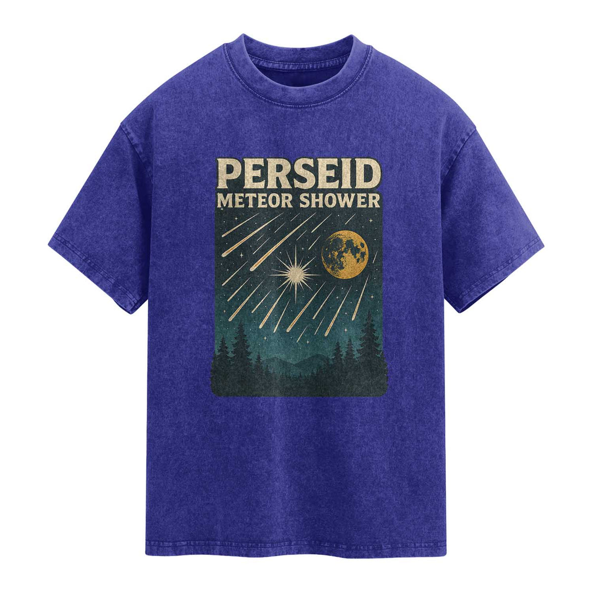 Vintage Perseid Meteor Shower Observer Washed Cotton T-Shirt Retro Celestial Stargazing Graphic