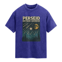 Vintage Perseid Meteor Shower Observer Washed Cotton T-Shirt Retro Celestial Stargazing Graphic