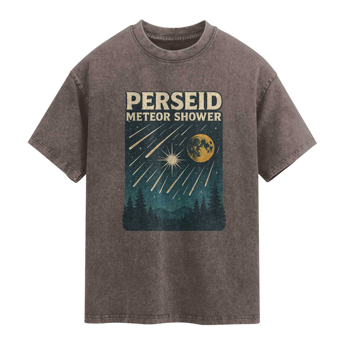 Vintage Perseid Meteor Shower Observer Washed Cotton T-Shirt Retro Celestial Stargazing Graphic