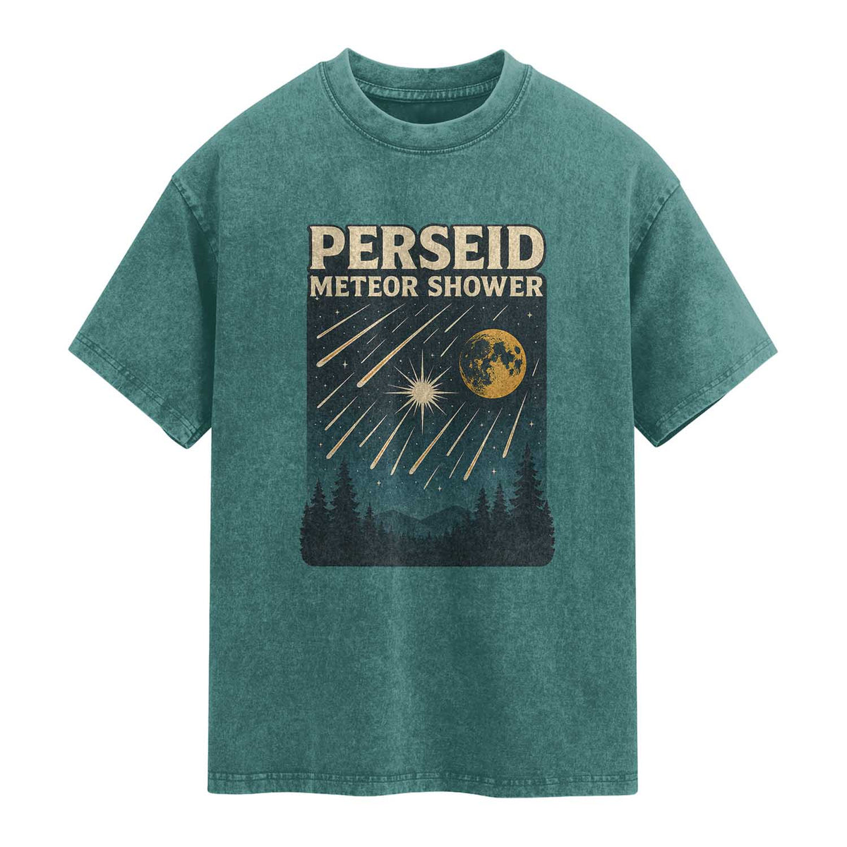 Vintage Perseid Meteor Shower Observer Washed Cotton T-Shirt Retro Celestial Stargazing Graphic