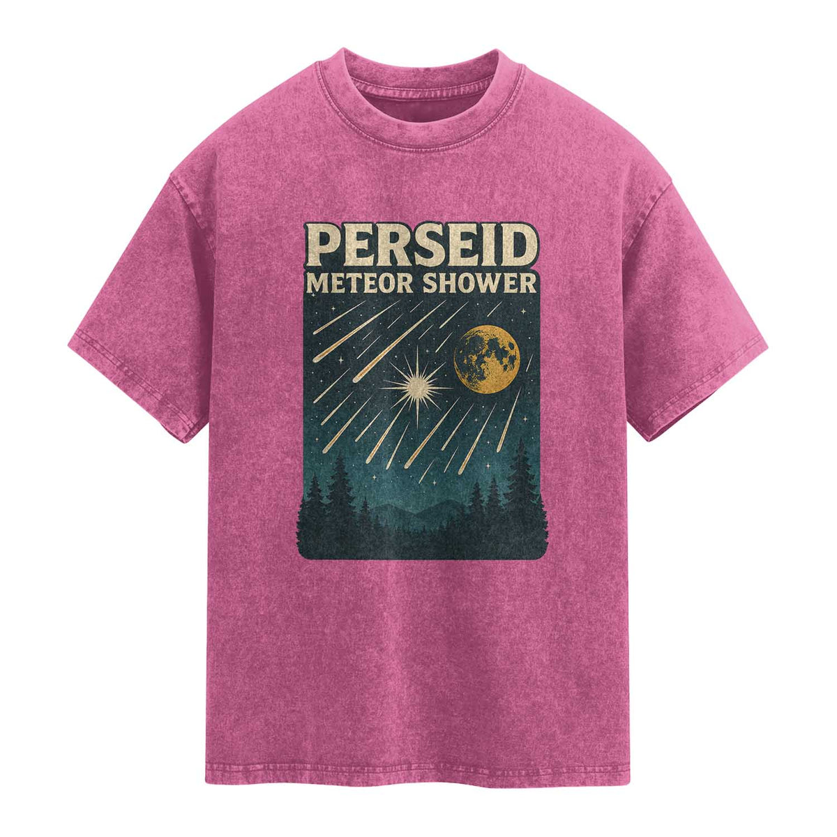 Vintage Perseid Meteor Shower Observer Washed Cotton T-Shirt Retro Celestial Stargazing Graphic