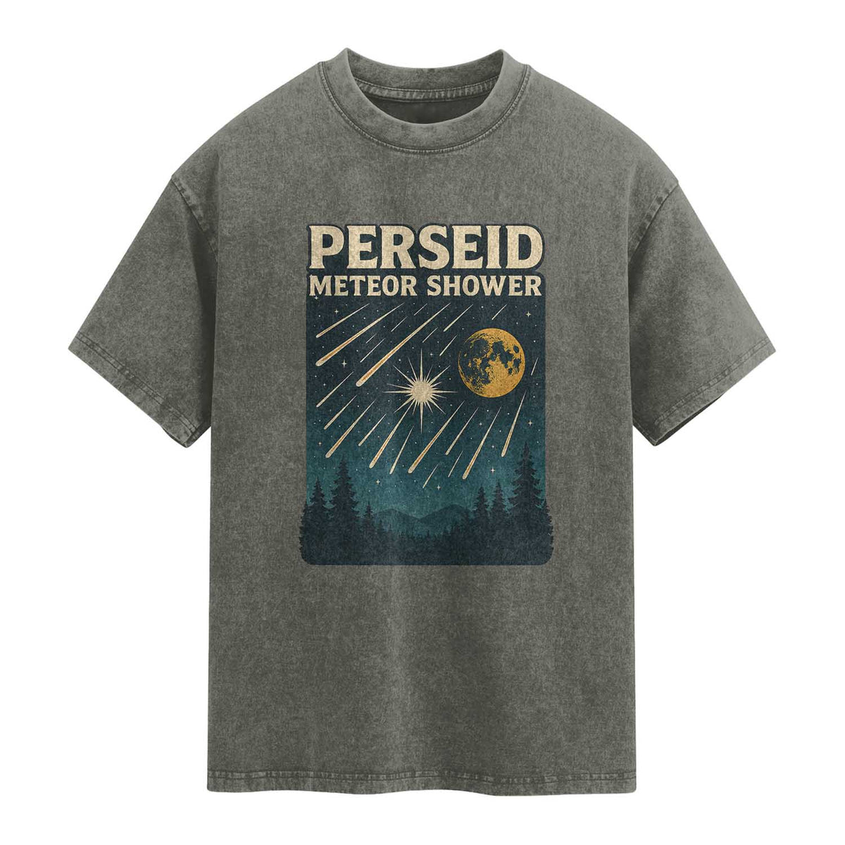 Vintage Perseid Meteor Shower Observer Washed Cotton T-Shirt Retro Celestial Stargazing Graphic