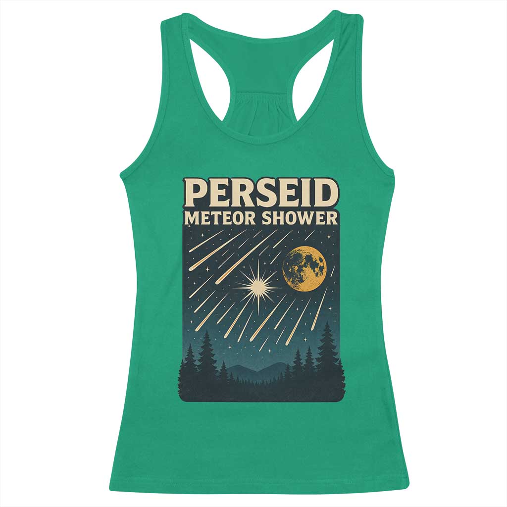 Vintage Perseid Meteor Shower Observer Racerback Tank Top Retro Celestial Stargazing Graphic