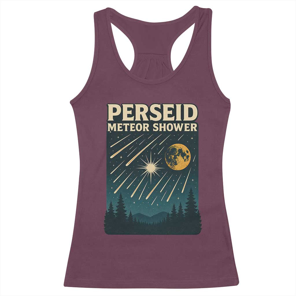 Vintage Perseid Meteor Shower Observer Racerback Tank Top Retro Celestial Stargazing Graphic