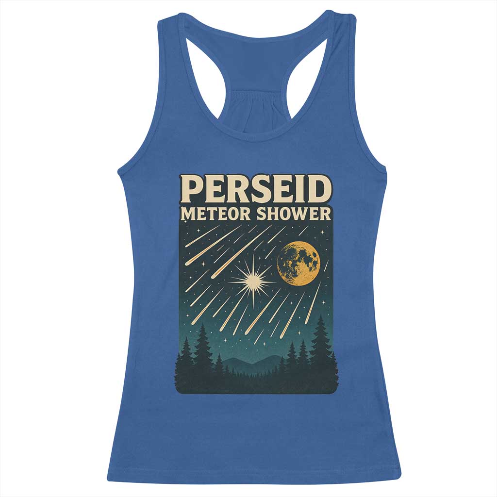 Vintage Perseid Meteor Shower Observer Racerback Tank Top Retro Celestial Stargazing Graphic