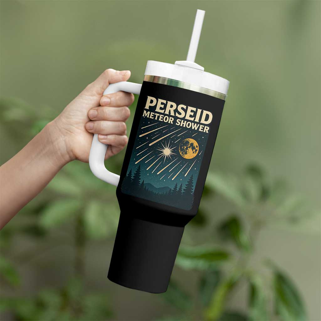 Vintage Perseid Meteor Shower Observer Tumbler With Handle Retro Celestial Stargazing Graphic