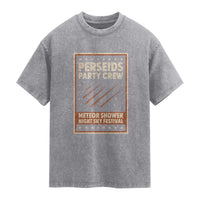 Vintage Perseids Party Crew August 2026 Washed Cotton T-Shirt Annual Night Sky Festival Graphic