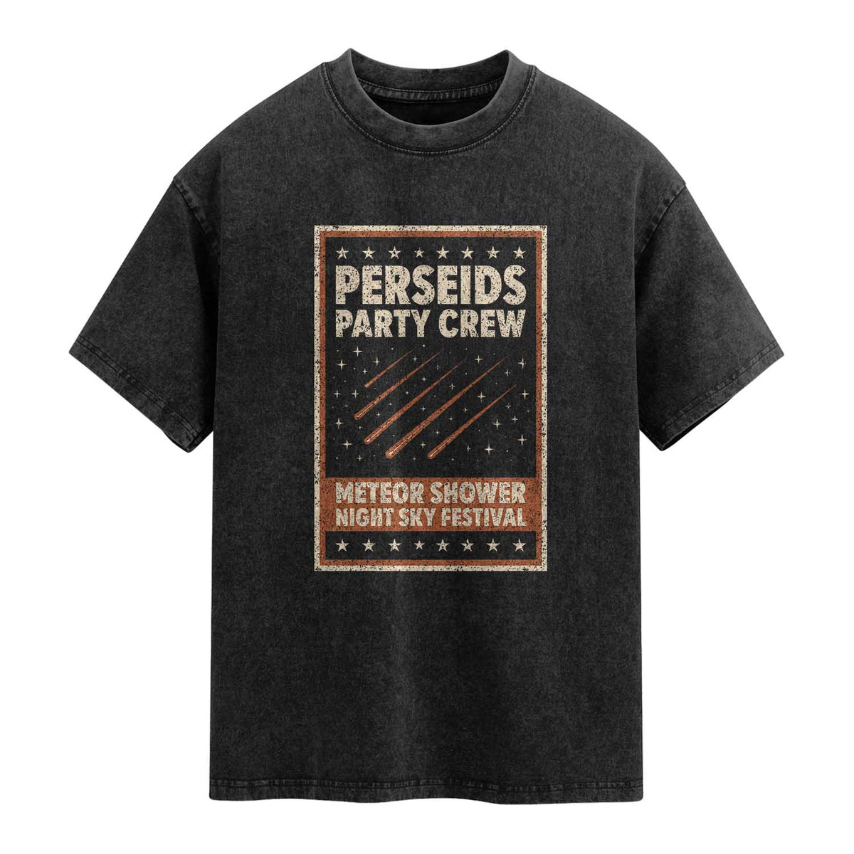 Vintage Perseids Party Crew August 2026 Washed Cotton T-Shirt Annual Night Sky Festival Graphic