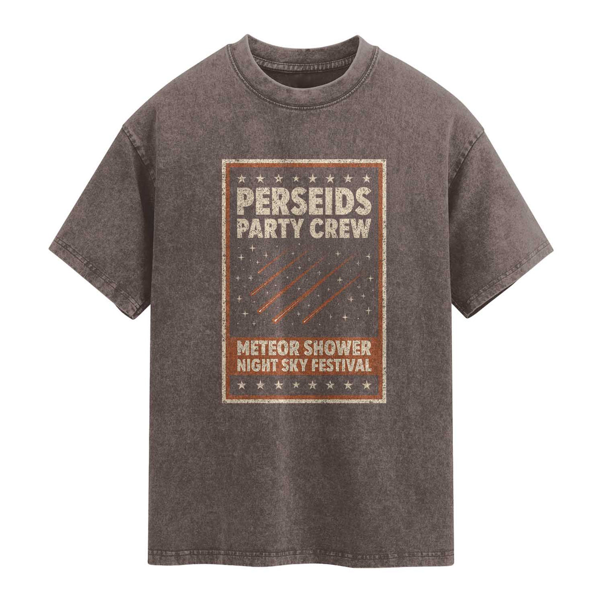 Vintage Perseids Party Crew August 2026 Washed Cotton T-Shirt Annual Night Sky Festival Graphic