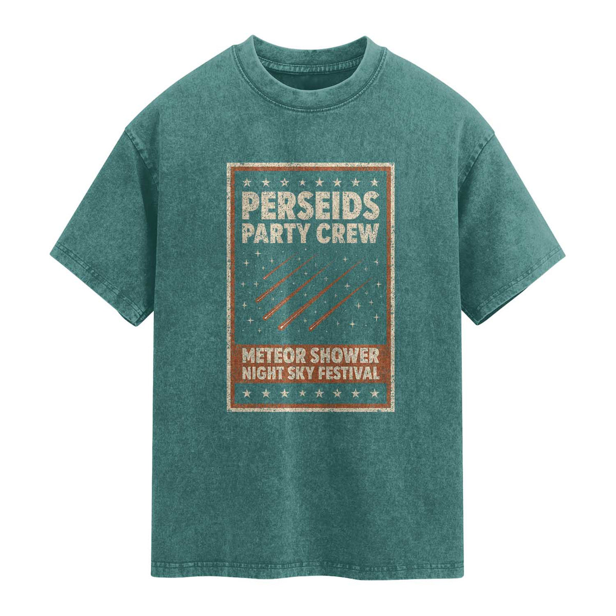 Vintage Perseids Party Crew August 2026 Washed Cotton T-Shirt Annual Night Sky Festival Graphic