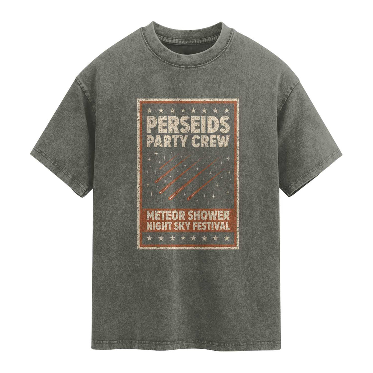 Vintage Perseids Party Crew August 2026 Washed Cotton T-Shirt Annual Night Sky Festival Graphic