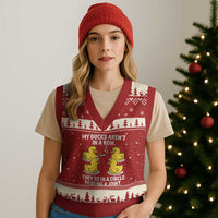 Funny 420 Weed Rubber Duck Graphic V-Neck Knit Sweater Vest My Ducks Arent In A Row They Are In A Circle Passing A Joint