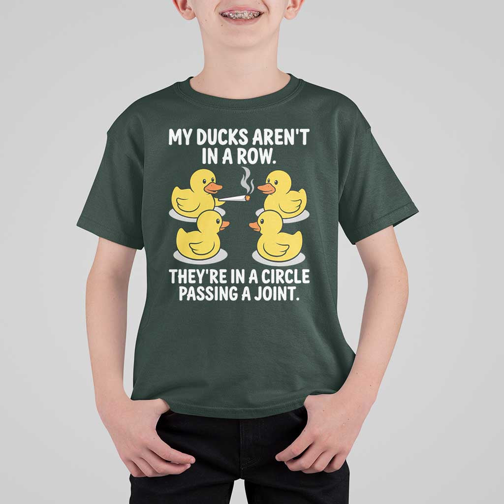 Funny 420 Weed Rubber Duck Graphic T Shirt For Kid My Ducks Arent In A Row They Are In A Circle Passing A Joint