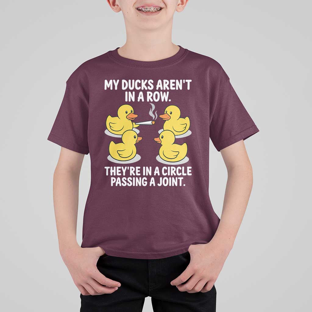 Funny 420 Weed Rubber Duck Graphic T Shirt For Kid My Ducks Arent In A Row They Are In A Circle Passing A Joint
