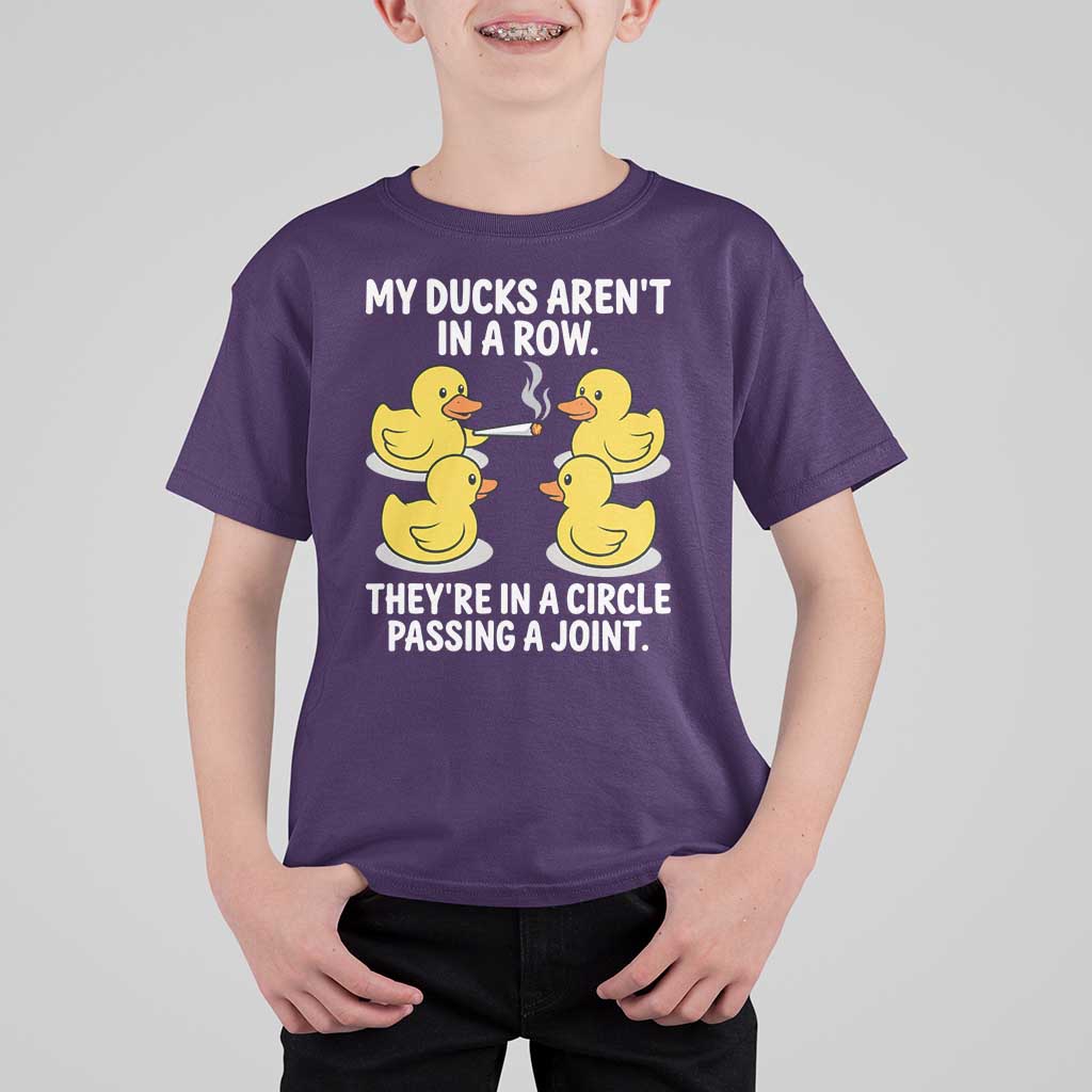 Funny 420 Weed Rubber Duck Graphic T Shirt For Kid My Ducks Arent In A Row They Are In A Circle Passing A Joint