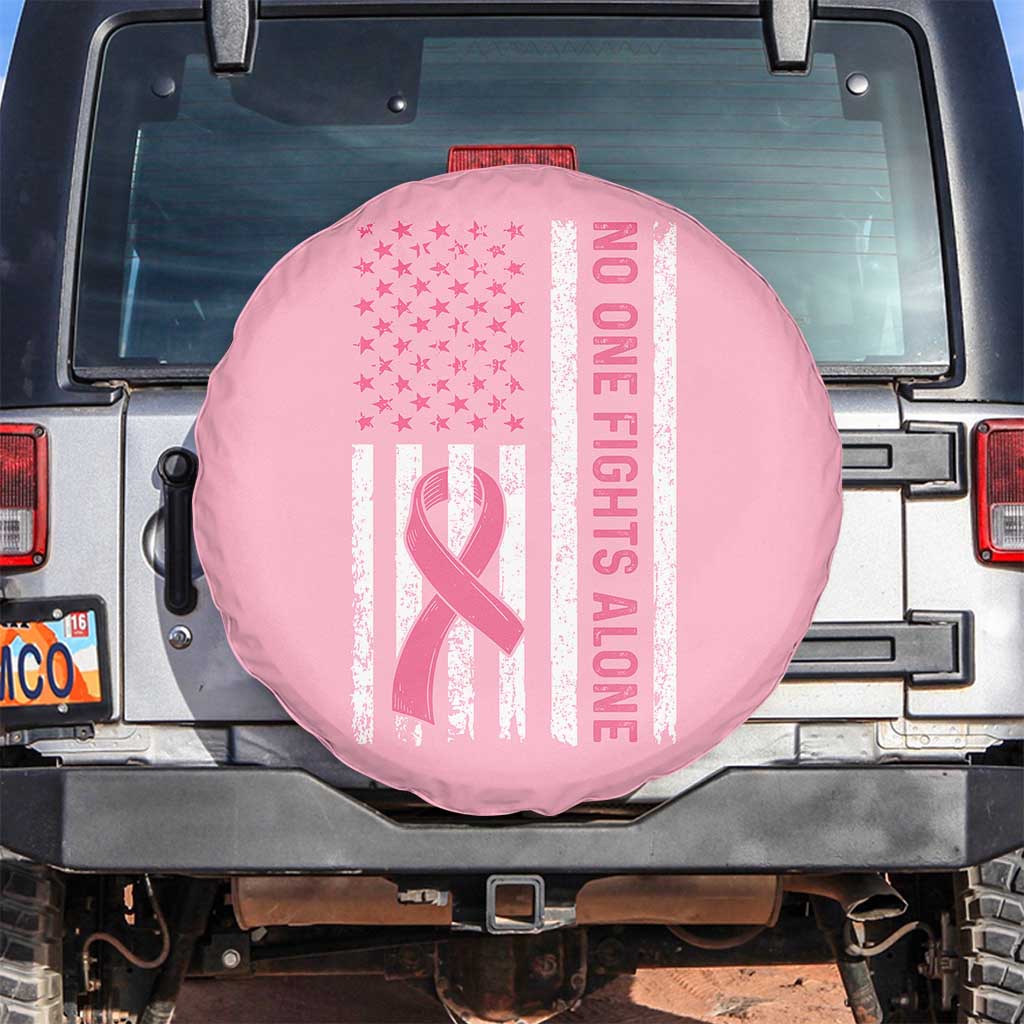 Nobody Fights Alone Pink Ribbon Flag Spare Tire Cover Breast Cancer Awareness Support - Wonder Print Shop