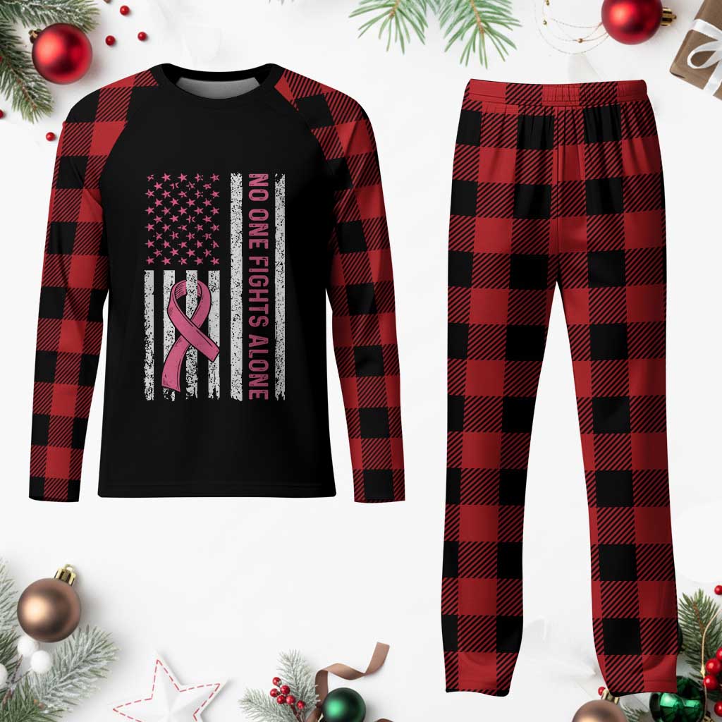 Nobody Fights Alone Pink Ribbon Flag Plaid Pajama Set Breast Cancer Awareness Support - Wonder Print Shop