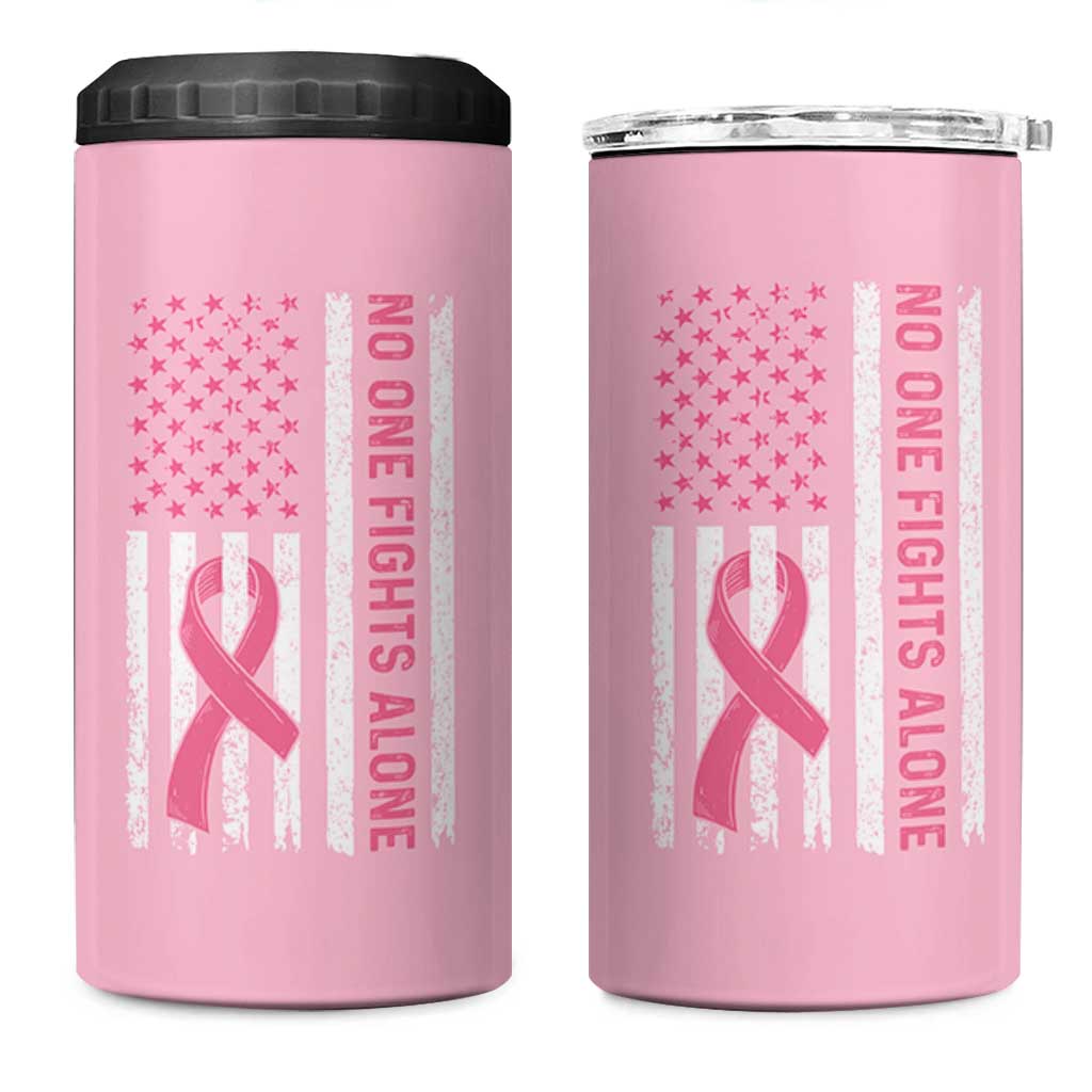 Nobody Fights Alone Pink Ribbon Flag 4 in 1 Can Cooler Tumbler Breast Cancer Awareness Support - Wonder Print Shop