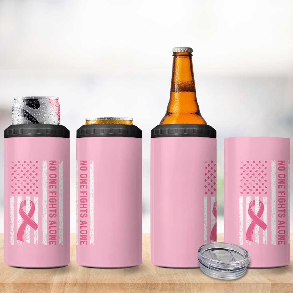 Nobody Fights Alone Pink Ribbon Flag 4 in 1 Can Cooler Tumbler Breast Cancer Awareness Support - Wonder Print Shop
