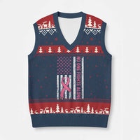 Nobody Fights Alone Pink Ribbon Flag V-Neck Knit Sweater Vest Breast Cancer Awareness Support - Wonder Print Shop