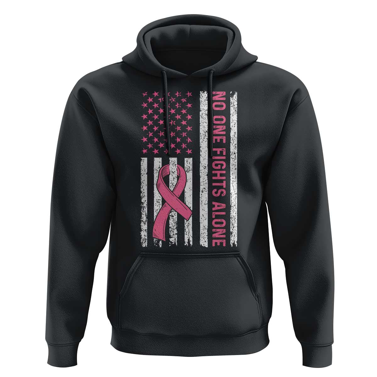Nobody Fights Alone Pink Ribbon Flag Hoodie Breast Cancer Awareness Support - Wonder Print Shop