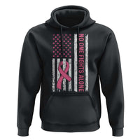 Nobody Fights Alone Pink Ribbon Flag Hoodie Breast Cancer Awareness Support - Wonder Print Shop