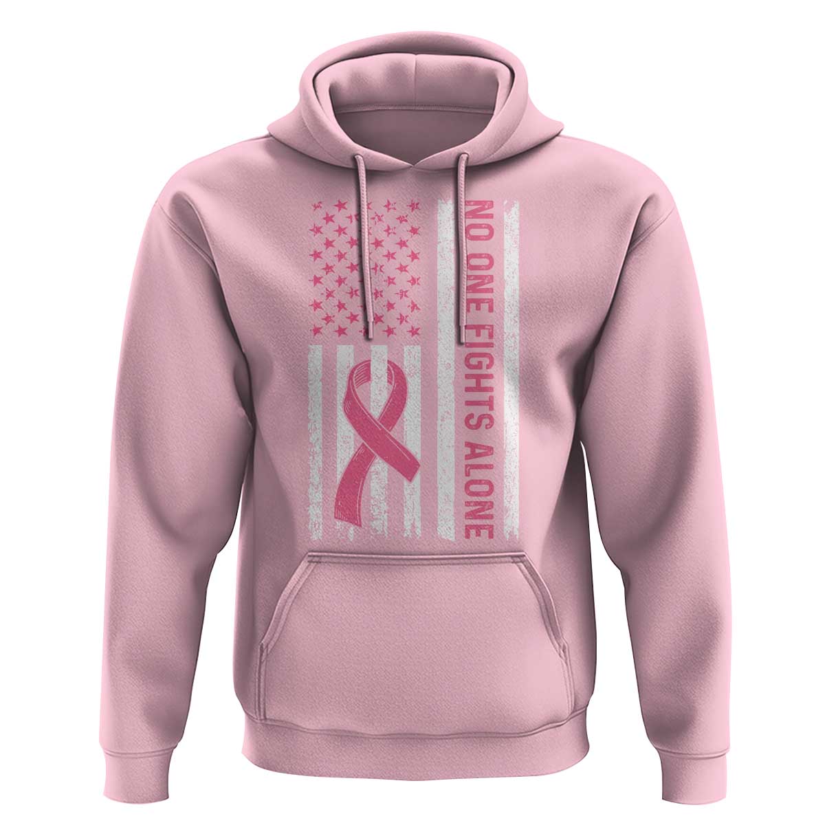 Nobody Fights Alone Pink Ribbon Flag Hoodie Breast Cancer Awareness Support - Wonder Print Shop