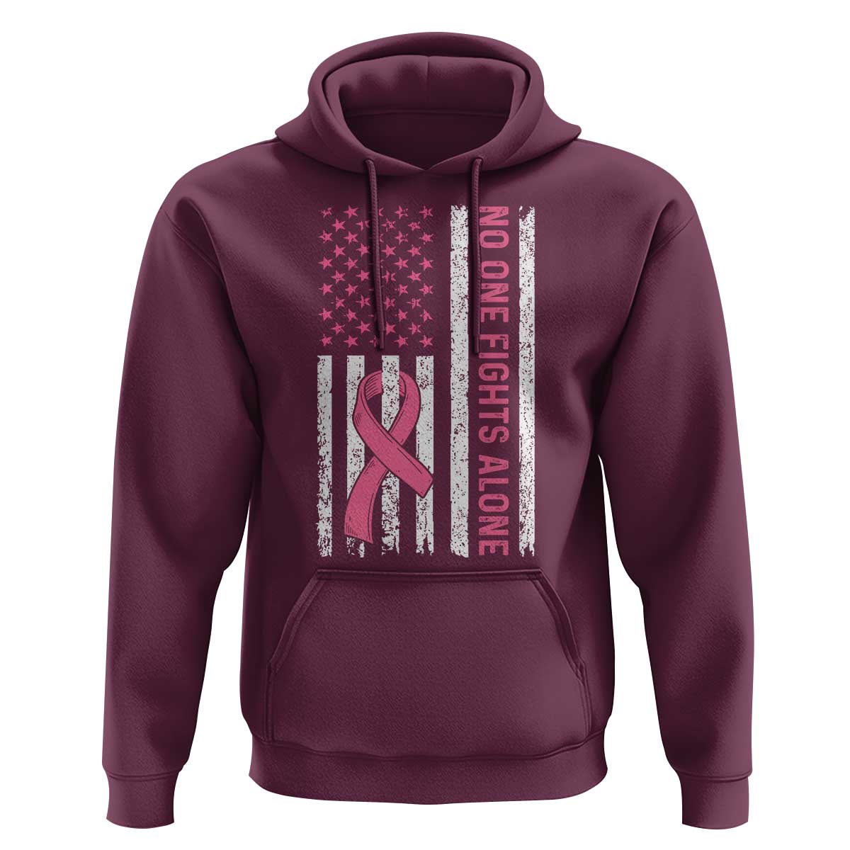 Nobody Fights Alone Pink Ribbon Flag Hoodie Breast Cancer Awareness Support - Wonder Print Shop