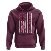 Nobody Fights Alone Pink Ribbon Flag Hoodie Breast Cancer Awareness Support - Wonder Print Shop