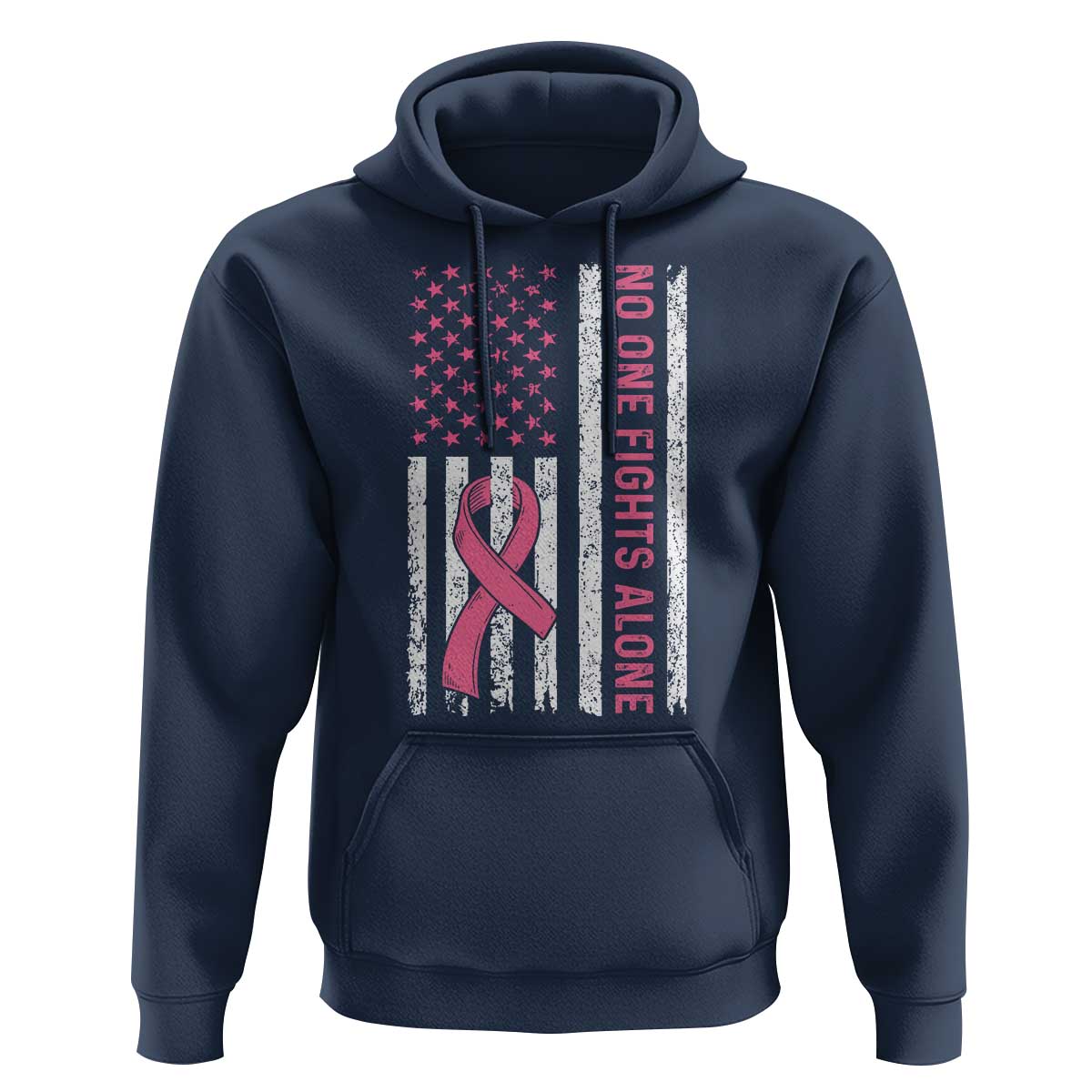 Nobody Fights Alone Pink Ribbon Flag Hoodie Breast Cancer Awareness Support - Wonder Print Shop