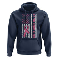 Nobody Fights Alone Pink Ribbon Flag Hoodie Breast Cancer Awareness Support - Wonder Print Shop