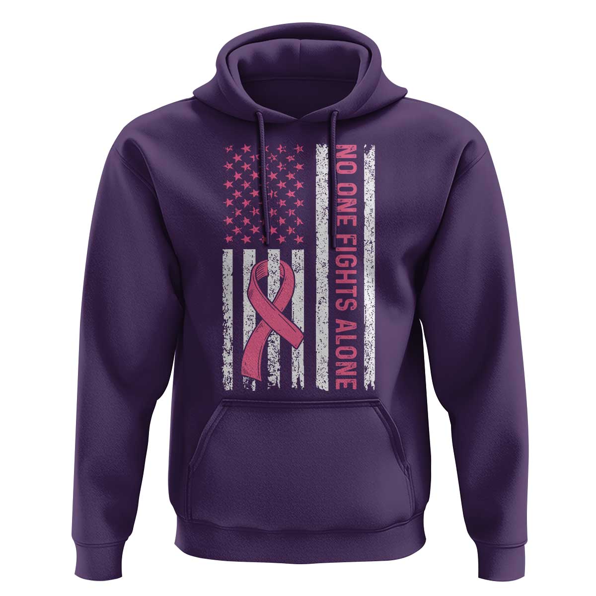 Nobody Fights Alone Pink Ribbon Flag Hoodie Breast Cancer Awareness Support - Wonder Print Shop