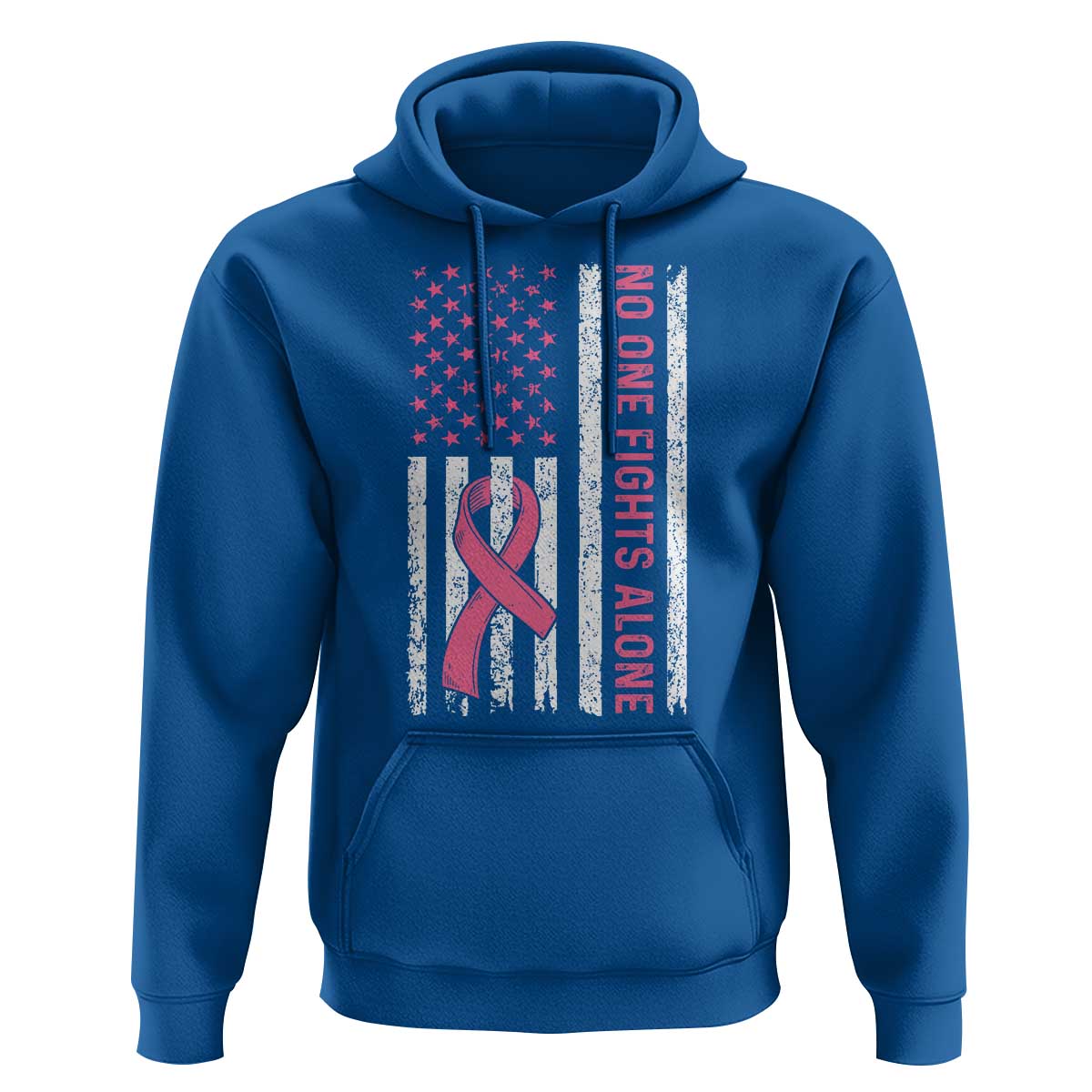 Nobody Fights Alone Pink Ribbon Flag Hoodie Breast Cancer Awareness Support - Wonder Print Shop