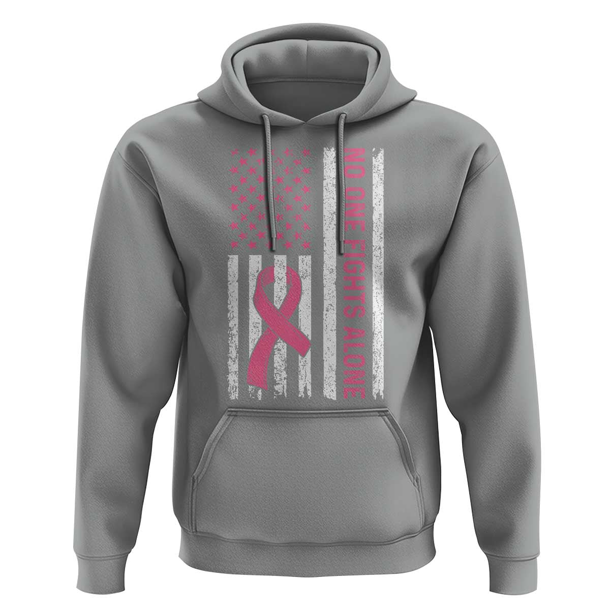 Nobody Fights Alone Pink Ribbon Flag Hoodie Breast Cancer Awareness Support - Wonder Print Shop