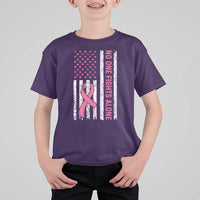 Nobody Fights Alone Pink Ribbon Flag T Shirt For Kid Breast Cancer Awareness Support - Wonder Print Shop