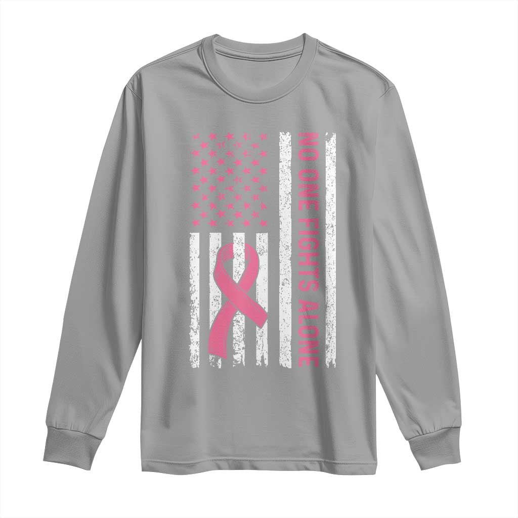 Nobody Fights Alone Pink Ribbon Flag Long Sleeve Shirt Breast Cancer Awareness Support - Wonder Print Shop