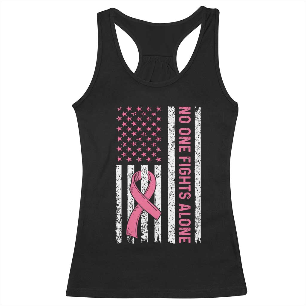 Nobody Fights Alone Pink Ribbon Flag Racerback Tank Top Breast Cancer Awareness Support - Wonder Print Shop