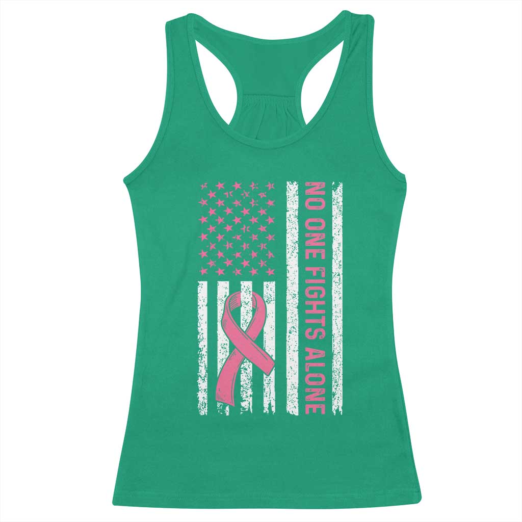 Nobody Fights Alone Pink Ribbon Flag Racerback Tank Top Breast Cancer Awareness Support - Wonder Print Shop
