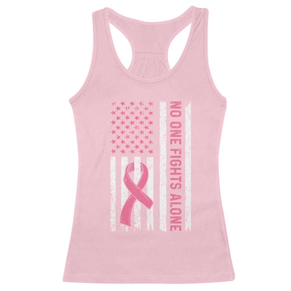 Nobody Fights Alone Pink Ribbon Flag Racerback Tank Top Breast Cancer Awareness Support - Wonder Print Shop