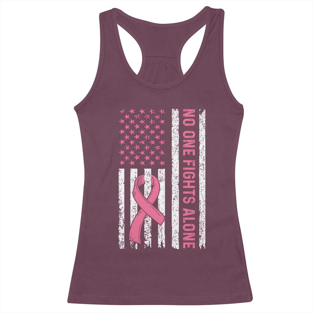 Nobody Fights Alone Pink Ribbon Flag Racerback Tank Top Breast Cancer Awareness Support - Wonder Print Shop
