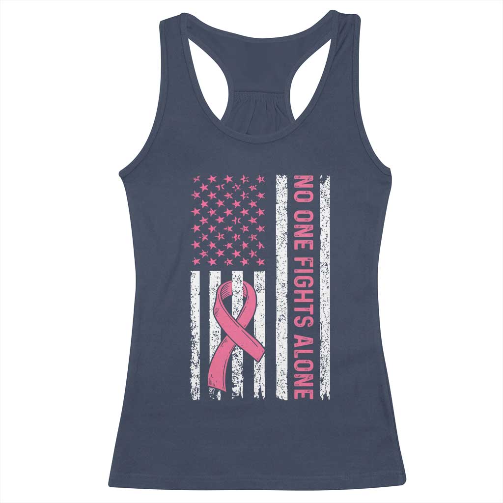 Nobody Fights Alone Pink Ribbon Flag Racerback Tank Top Breast Cancer Awareness Support - Wonder Print Shop